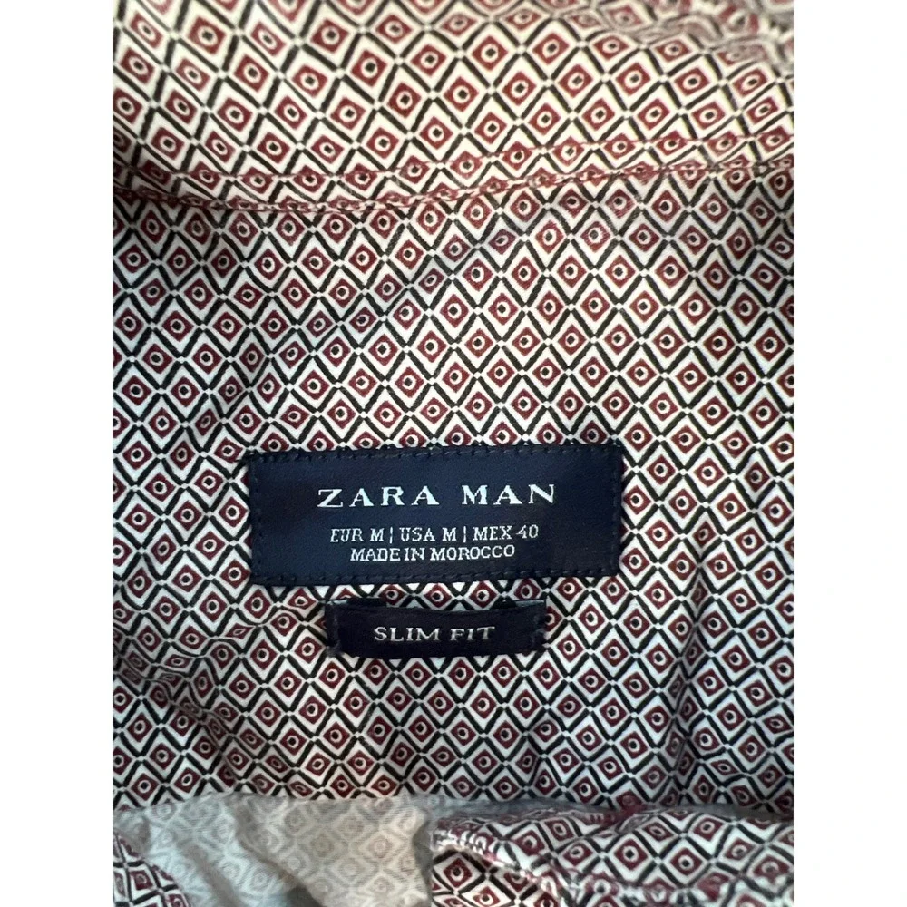 Zara Man Slim Fit Button Down Shirt Geometric Print‎ Casual Modern Mens Medium